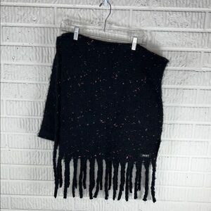 DKNY Black Knit Fringe Sweater Scarf with Pink Speckles